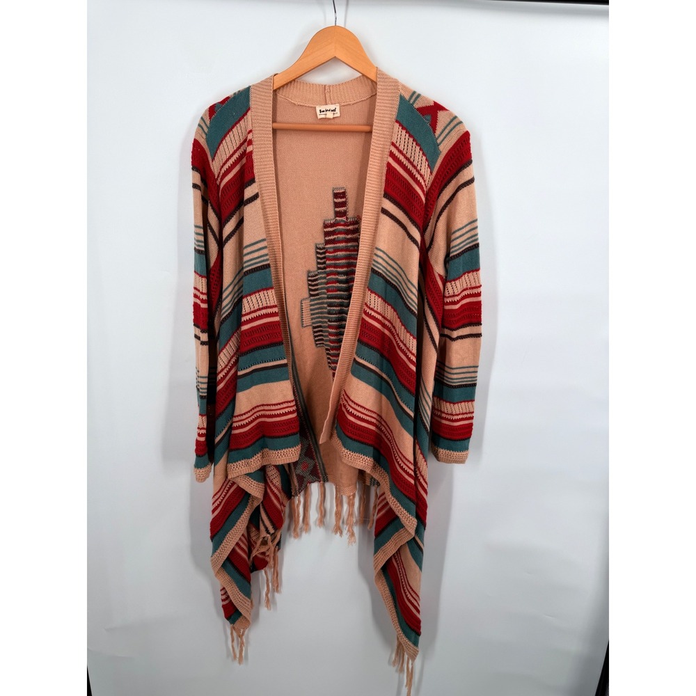 Three Bird Nest Southwestern Fringe Cardigan Womens M Aztec Tribal Boho Hippie